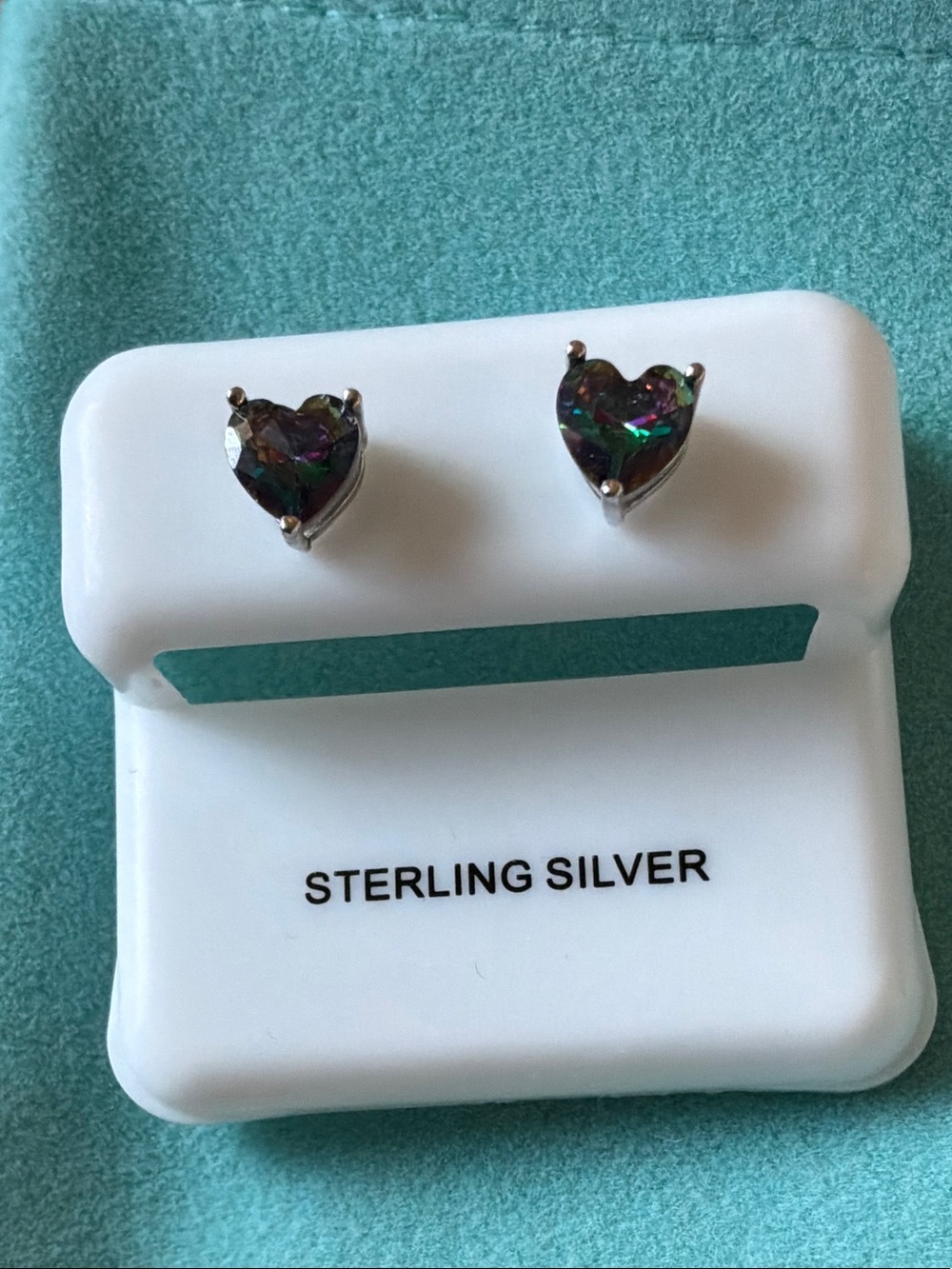 Sterling Silver Heart Stud Earrings with Mystic Topaz